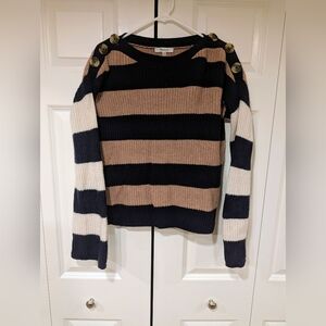 Striped Button-Shoulder Sweater